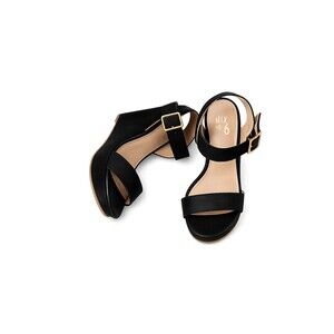 Mix No. 6 Jordie Black Wedge Sandals Womens Size 6.5 Ankle Strap Open Toe